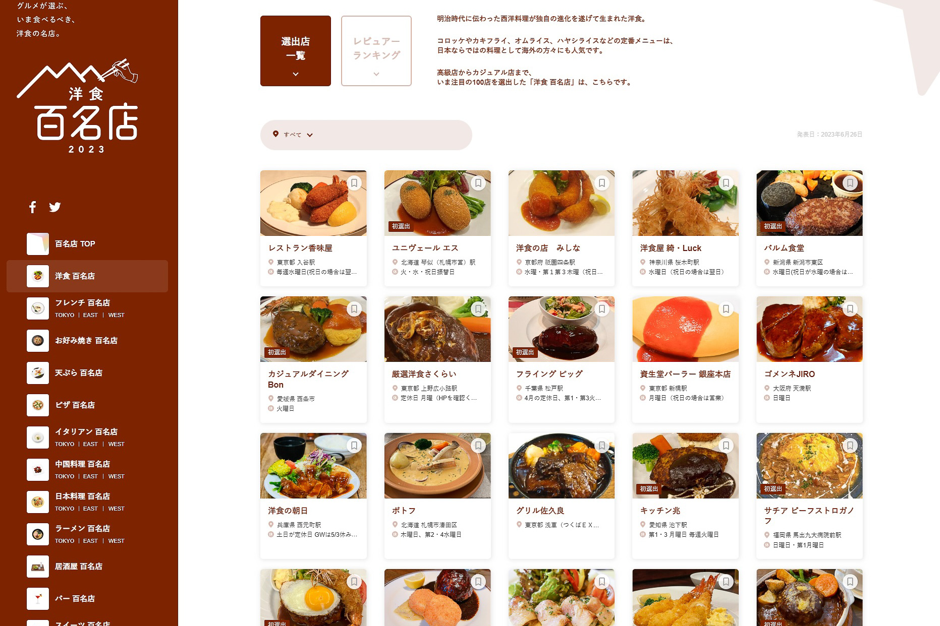 食べログ 洋食 百名店 2023」発表。52店が初選出 - グルメ Watch