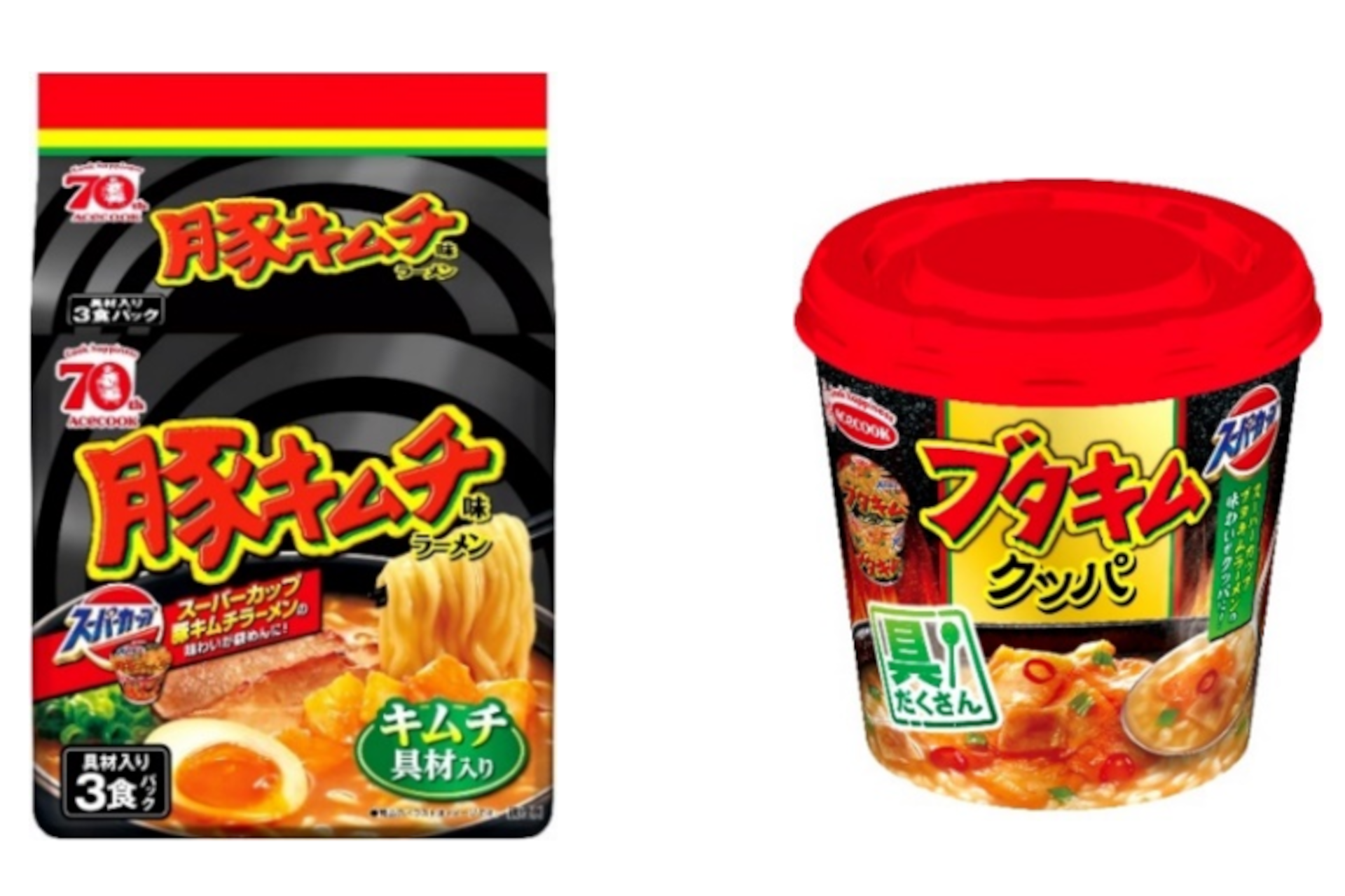 エースコック「豚キムチラーメン」の味を袋めん・クッパで発売 「（袋）豚キムチ味ラーメン 具材入り3食パック」「具だくさんブタキムクッパ」 グルメ  Watch