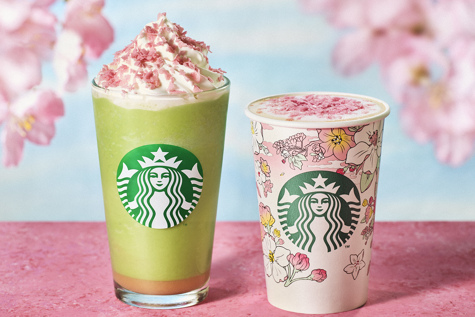 スタバ「花見抹茶 クリーム フラペチーノ」3月1日発売 SAKURAシーズン