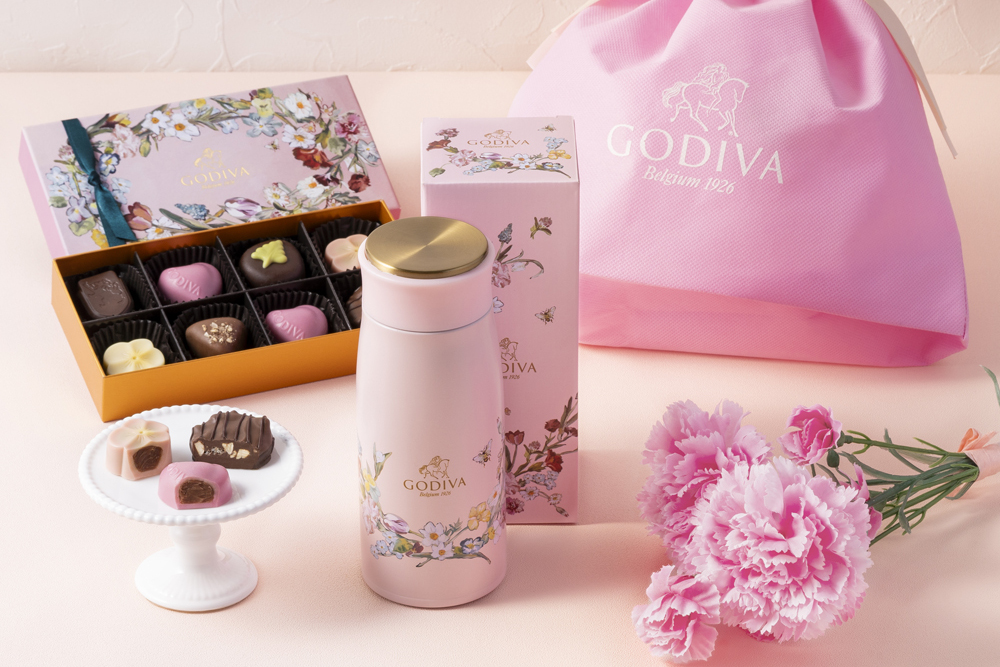 ゴディバ「母の日ギフト」“ステンレスボトル/ハンカチ/お花のセット