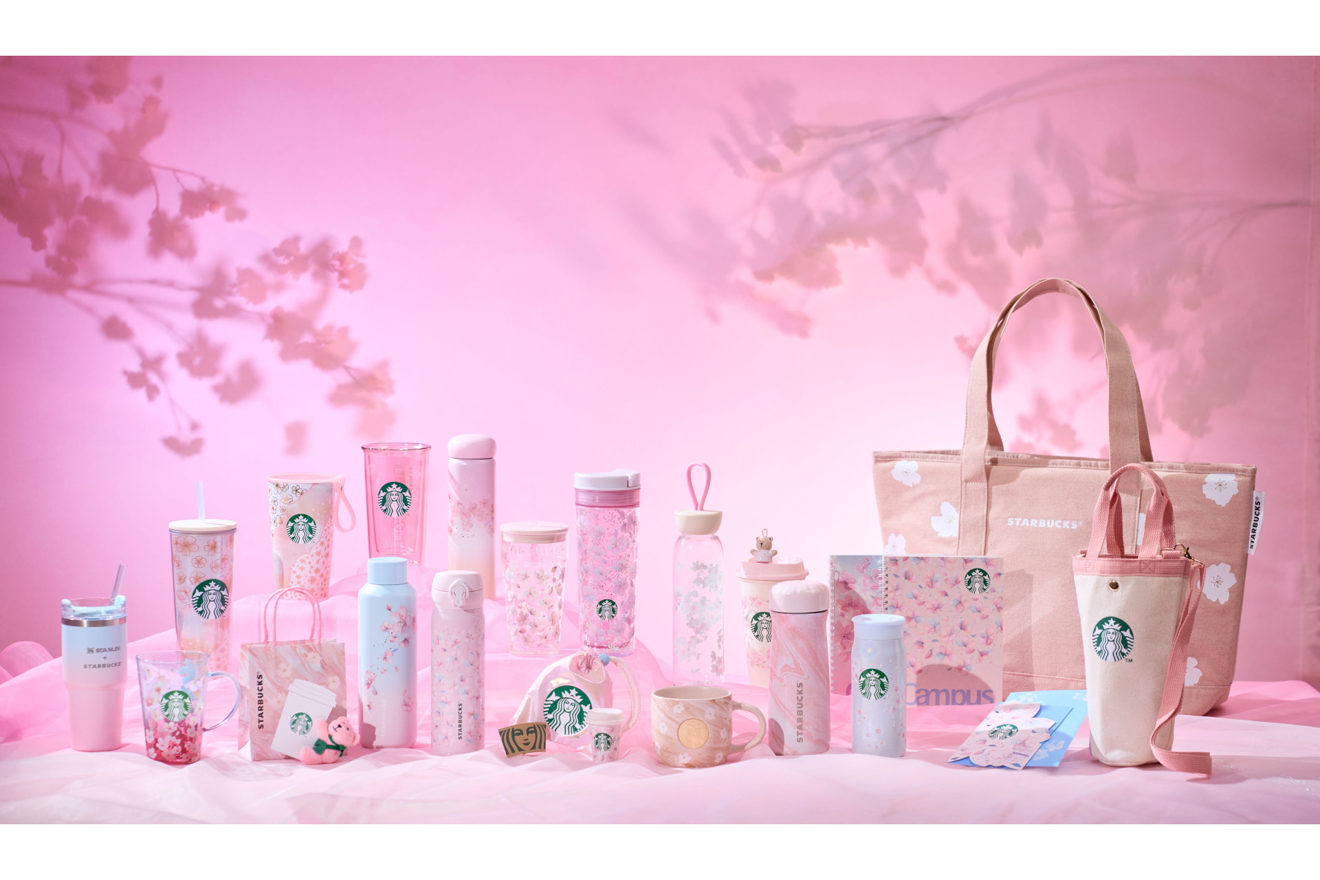 スタバ「SAKURAグッズ」淡いブルー・ピンクの透明感のある桜デザインの 
