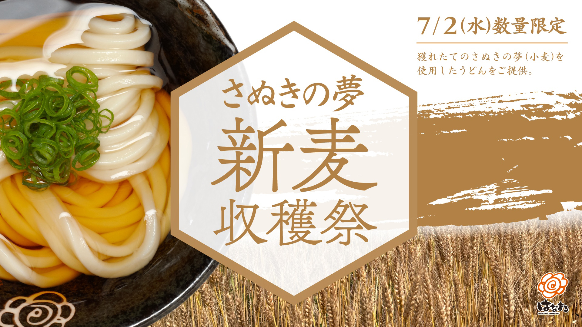 はなまるうどん、7月2日「うどんの日」に今年の新麦「さぬきの夢」を