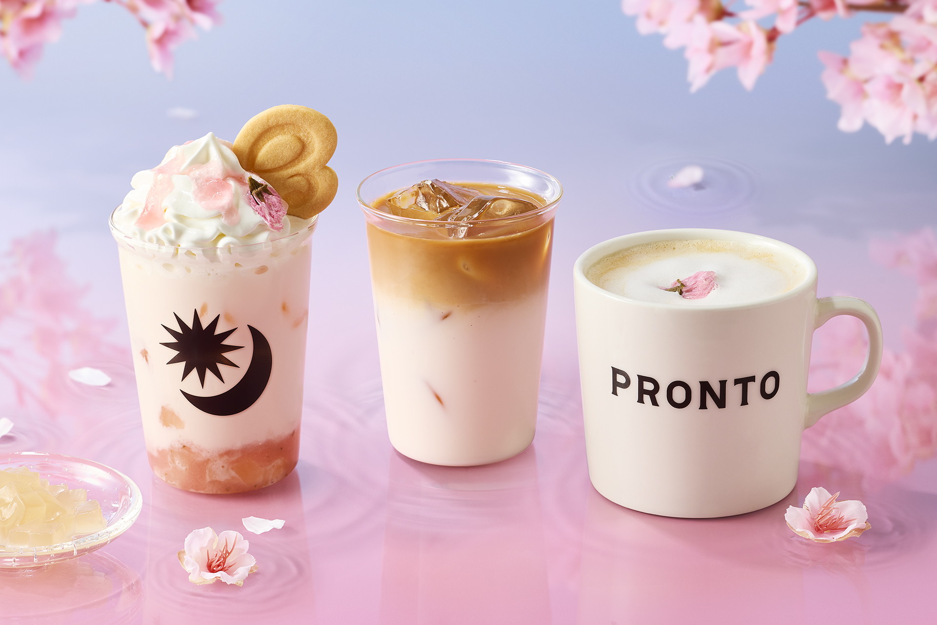 プロント、アイス桜わらび餅ラテ/桜スフレパンケーキなど桜モチーフの