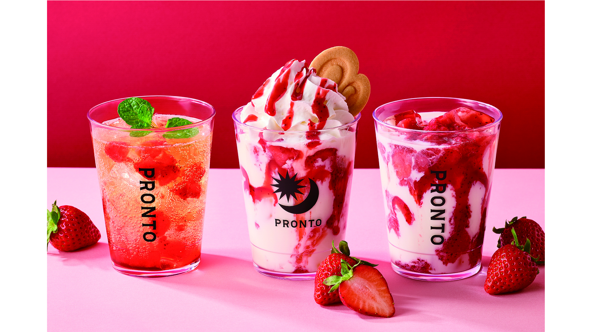プロント、春限定ドリンク「ストロベリーヨーグルトラテ」「いちごの